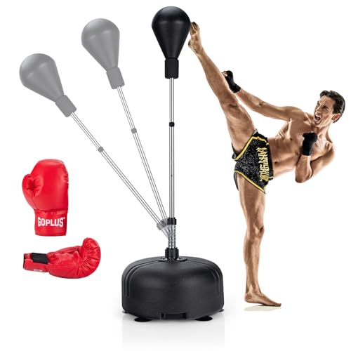 KOMFOTTEU Punchingball Boxsack auf Standfuß, höhenverstellbar 140-150 cm, Boxball auf gefülltem Boden, Boxhandschuhe, Boxset, Standboxsack für Erwachsene & Kinder (Schwarz) von KOMFOTTEU