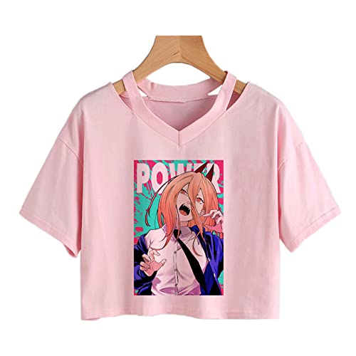 KONDZ Japanisches Manga Chainsaw Man T-Shirt Frauen Pochita Makima Kawaii Sommer Crop Tops Cartoon Grafik T-Shirt Anime Y2K T-Shirt Weiblich von KONDZ