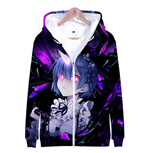 KONDZ Re Zero Hoodie Kapuzenjacke Reißverschluss Mantel Sweatshirt Für Männer Frauen Kind Mädchen Kleidung Kleidung Rem Und Ram Japanischer Anime von KONDZ