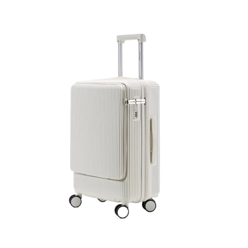 KONJEELIO 20 "22" 24 "26 Zoll Gepäck mit Frontöffnung, ultraleichter und verschleißfester, tragbarer Boarding-Koffer mit TSA-Passwortschloss (Color : White, Size : 22") von KONJEELIO