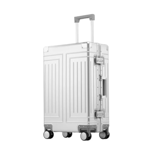 KONJEELIO Hochwertiges Reisegepäck aus 100% Aluminium-Magnesium-Legierung, Größe 20/22/24/26/28, Reisekoffer mit hoher Kapazität (Color : Silver, Size : 20 inch) von KONJEELIO