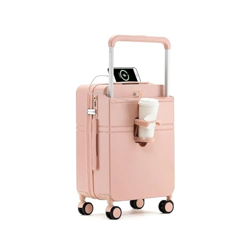 KONJEELIO Mode Roll Gepäck Breite Zugstange Koffer Frauen Make-Up Tasche Reise Koffer Stille Universal Rad Große Kapazität (Color : Pink, Size : 20 inch) von KONJEELIO