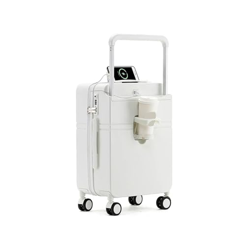 KONJEELIO Mode Roll Gepäck Breite Zugstange Koffer Frauen Make-Up Tasche Reise Koffer Stille Universal Rad Große Kapazität (Color : White, Size : 20 inch) von KONJEELIO