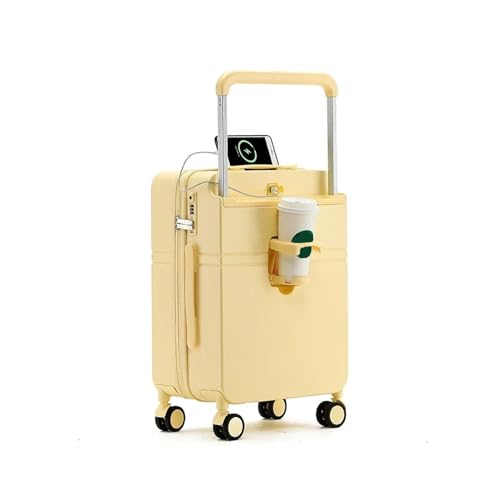 KONJEELIO Mode Roll Gepäck Breite Zugstange Koffer Frauen Make-Up Tasche Reise Koffer Stille Universal Rad Große Kapazität (Color : Yellow, Size : 24 inch) von KONJEELIO