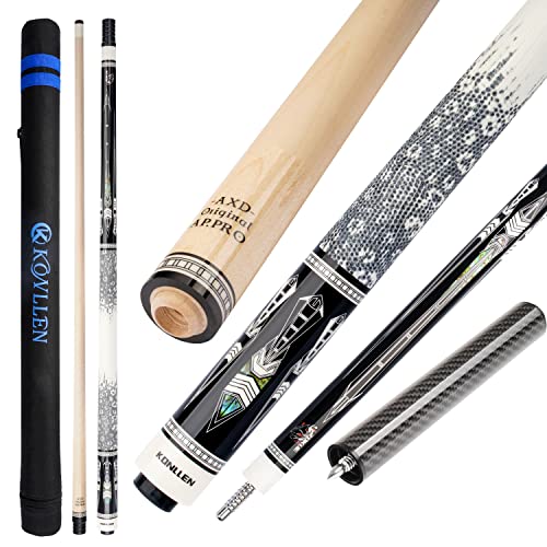 KONLLEN Billardqueue-Stick mit niedriger Ablenkung, mit Verlängerung und Koffer (10,5 mm, 11,5 mm, 12,5 mm Tigerspitze, XTC-Hülse, 3/8 x 8 radialer Stift, 147 cm Länge) von KONLLEN