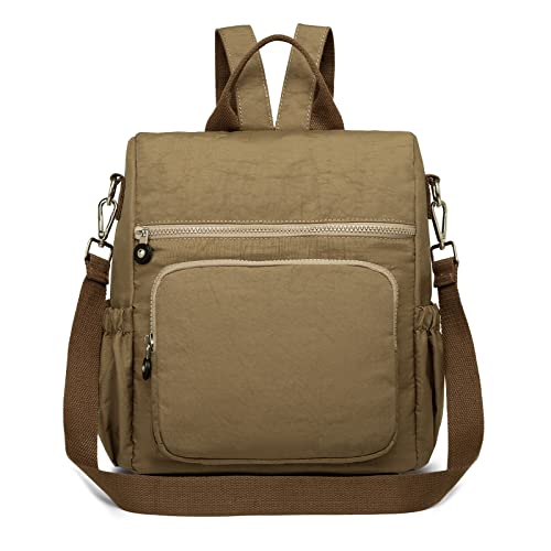 Frauen Rucksack Anti-Diebstahl-Rucksack Nylon Schultasche Damen Reisen Arbeit Tasche Casual Daypack Vintage Schulter Rucksack (Khaki) von KONO