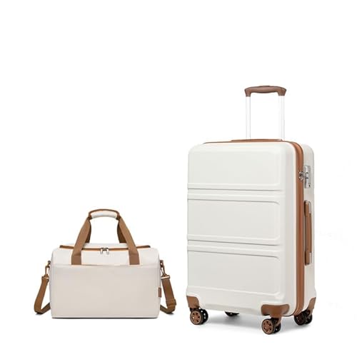 KONO 55cm Handgepäck-Koffer Trolley Set 2 Teilig Gepäcksets, Kleiner Koffer mit Rollen Handgepäck Set mit Ryanair Reisetasche 40x20x25cm (Cremeweiß) von KONO