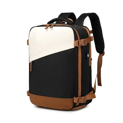 KONO Carry-On Rucksack 45 x 30 x 18 Casual Daypack Wasserdichter Reiserucksack 15,6 Zoll Laptop-Rucksack Schultasche mit USB-Ladeanschluss und Schuhfach (Schwarz) von KONO