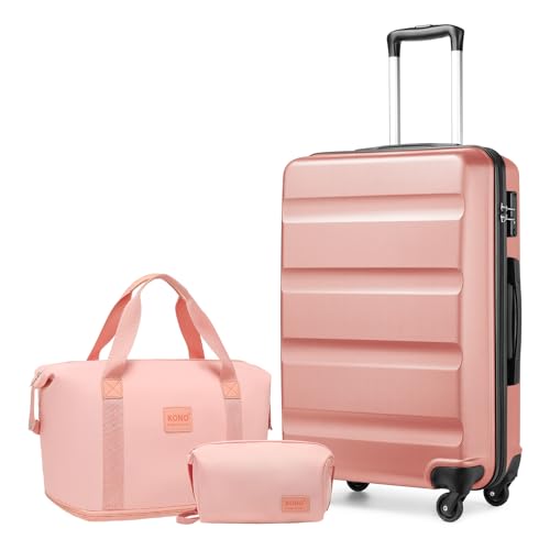 KONO Gepäck-Set Reise ABS Hartschale Kabinenkoffer mit TSA-Schloss und erweiterbarer Reisetasche & Kulturbeutel, Hautfarben und Rosa, 24 Inch Luggage Set, modisch von KONO