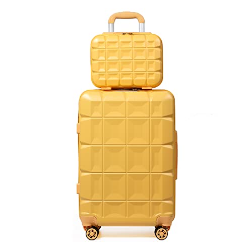 KONO Gepäck-Sets Kofferset 2 Teilig Handgepäck Koffer mit Beautycase (54cm+Kosmetikkoffer, Gelb) von KONO