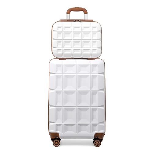KONO Gepäck-Sets Kofferset 2 Teilig Handgepäck Koffer mit Beautycase (54cm+Kosmetikkoffer, Weiß) von KONO