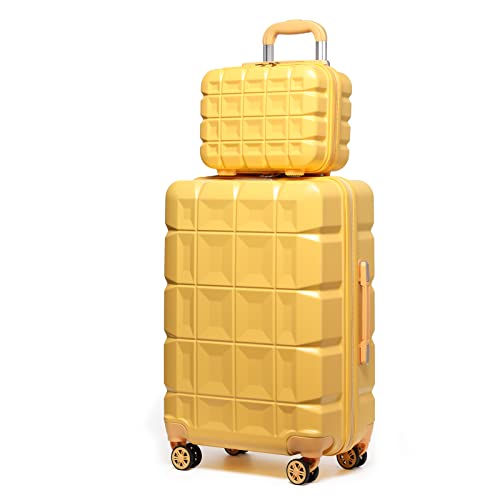 KONO Gepäck-Sets Kofferset 2 Teilig Mittelgroß Koffer mit Beautycase (62cm+Kosmetikkoffer, Gelb) von KONO