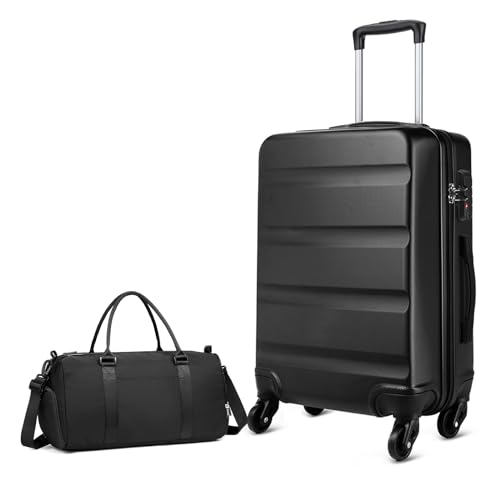 KONO Gepäckset of 2 Hartschalen ABS Leicht Reisekoffer Groß mit TSA-Schloss und Ryanair Reisetasche Sporttasche mit Nasstasche und Schuhfach(Groß Koffer Set, Schwarz) von KONO