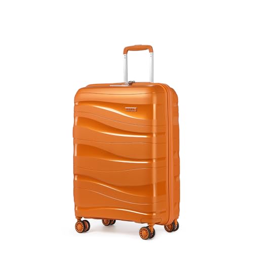 KONO Handgepäck Koffer Hartschalenkoffer mit 4 Rollen und TSA Schloss Rollkoffer 100% PP (Orange, M) von KONO