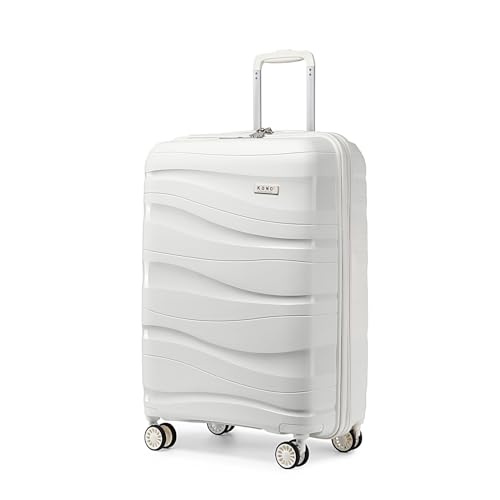 KONO Handgepäck Koffer Hartschalenkoffer mit 4 Rollen und TSA Schloss Rollkoffer 100% PP (Weiß, M) von KONO