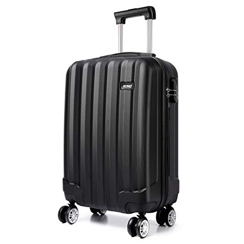 KONO Handgepäck Koffer Trolley ABS Leicht Kabinenkoffer Reisekoffer mit 4 Rollen und Zahlenschloss, 55x35x20cm, 32 Liter, Schwarz von KONO