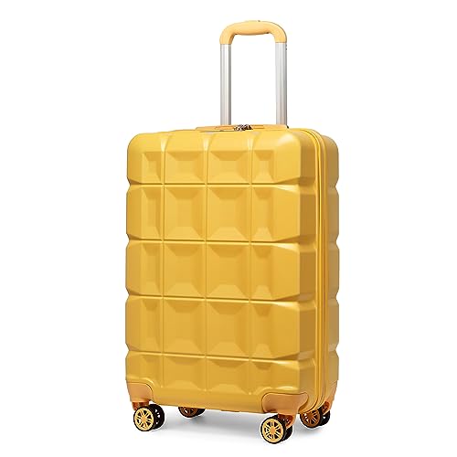 KONO Handgepäck Koffer Trolley Handgepäck 54cm Zwillingsrollen ABS Hartschalenkoffer Reisekoffer mit TSA Schloss 4 Rollen, 54x34x22cm (Koffer Handgepäck, Gelb) von KONO