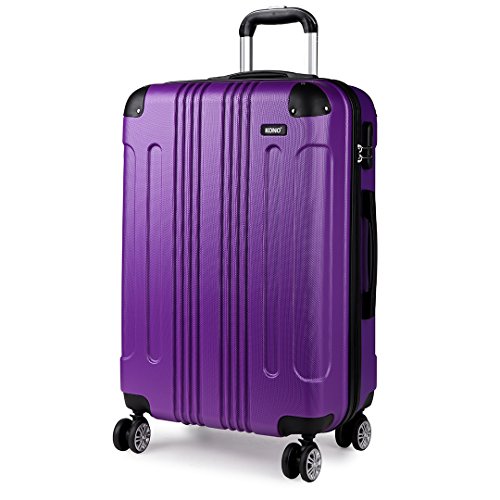 KONO Handgepäck Koffer Trolleys 55cm Leicht Hartschalenkoffer Reisekoffer mit 4 Rollen, 55x35x20cm, 33Liter, Zwillingsrollen Rollkoffer, ABS Hartschale (Lila, M(55cm - 33L)) von KONO