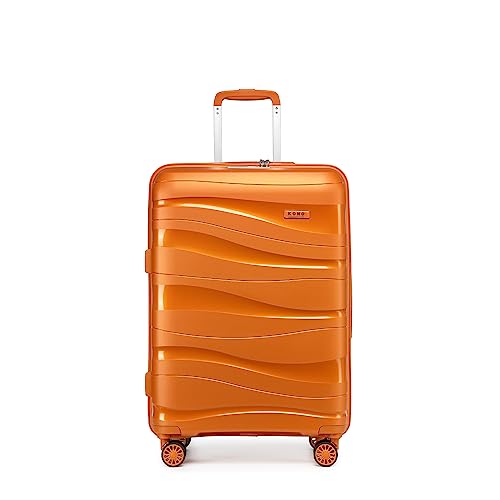 KONO Handgepäck Koffer Trolleys 55cm Leicht Hartschalenkoffer Reisekoffer mit 4 Rollen und TSA Schloss, 55x40x20cm, 39Liter, Zwillingsrollen Polypropylen Rollkoffer (Orange, M) von KONO