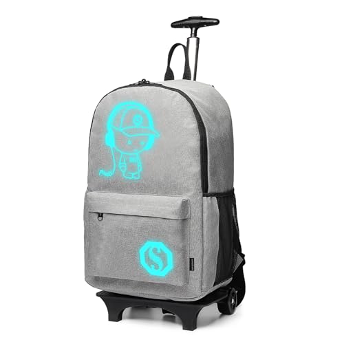 Kono Handgepäck Rucksack Tasche mit Rollen Business Trolley Reisetasche für Laptop Polyester (Grau-Upgrade) von KONO