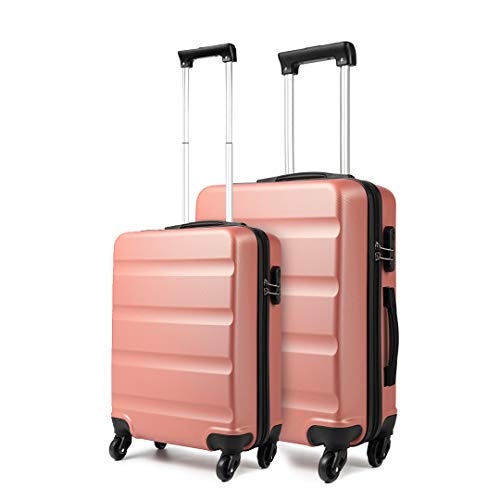 KONO Hartschale Gepäck Set mit 2 Leichten ABS Reisekoffer 4 Rollen (Nude,M 55cm + L 66cm) von KONO