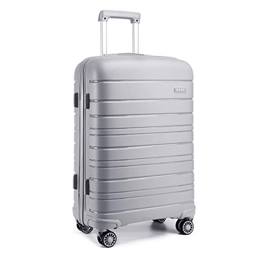 KONO Hartschalenkoffer, 61 cm, leicht, groß, 66 l, Reisegepäck mit TSA-Schloss und 4 Spinnrädern (grau), grau, Koffer von KONO