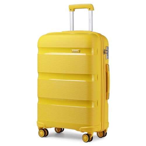 KONO Hartschalenkoffer Mittelgroß 65cm Reisekoffer mit TSA Schloss und 4 Rollen Leicht Modisch und Verschleißfest Polypropylen Rollkoffer, 65x44x27cm, 66 Liter (Gelb, L) von KONO