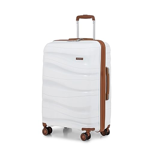 KONO Hartschalenkoffer Mittelgroß Koffer Leicht Hartschale Trolley Reisekoffer mit 4 Rollen und TSA Schloss, 66x46x26cm, 70Liter, Zwillingsrollen Polypropylen Rollkoffer (Weiß, L) von KONO