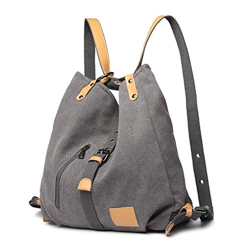 KONO Henkeltaschen Canvas Rucksack Damen Groß Handtaschen Anti Diebstahl Taschen Shopper Schultertaschen Multifunktional Umhängentaschen für Alltag Büro Schule Ausflug Einkauf Grau von KONO