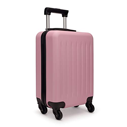 KONO Koffer Reisekoffer Mittelgross Trolley Hartschale ABS Gepäck 4 Rollen Spinner Rollenkoffer (Pink, Mittlerer Koffer) von KONO