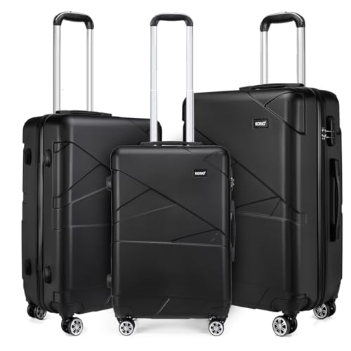 KONO Koffer Trolleys Set Reisekofferset 100% ABS Hartschalenkoffer Schwarz M/L/XL von KONO