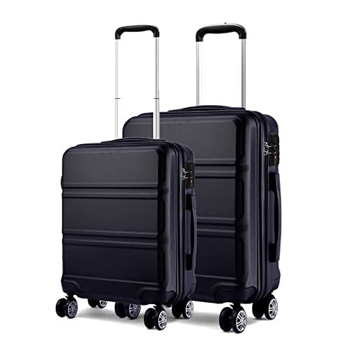 KONO Kofferset 2 Teilig Koffer Trolleys Gepäcksets, 55cm Handgepäck Koffer und 65cm Mittelgroß Koffer, Leicht Hartschalenkoffer Reisekoffer mit 4 Rollen und TSA Schloss, ABS Hartschale (Schwarz, M+L) von KONO