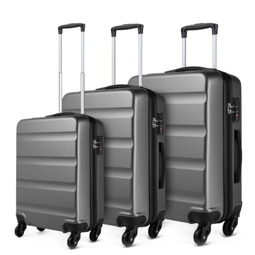 KONO Kofferset 3 Teilig Hartschale Reisekoffer ABS Leicht Trolley Rollkoffer Hartschalenkoffer Set - Klein Mittelgroß und Groß, Grau von KONO