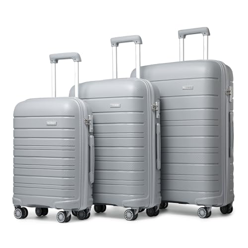 KONO Koffersets 3-teilig Hartschalenkoffer mit TSA-Schloss und 4 Spinnrollen (Grau), grau, Koffer von KONO