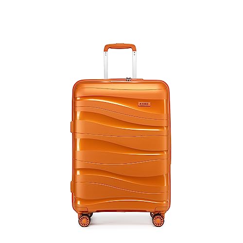 KONO Reisekoffer Mittelgroß Leicht Hartschalenkoffer mit TSA Schloss Zwillingsrollen 100% PP Rollkoffer (Orange, L) von KONO