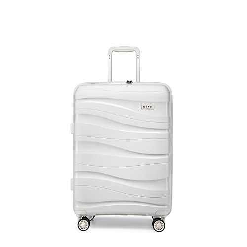 KONO Reisekoffer Mittelgroß Leicht Hartschalenkoffer mit TSA Schloss Zwillingsrollen 100% PP Rollkoffer (Weiß, L) von KONO