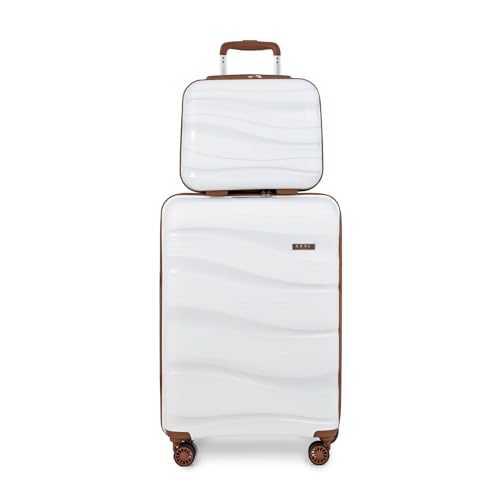 KONO Reisekoffer Set mit Beautycase 100% PP Hartschalenkoffer Reisekoffer Handgepäck Koffer Kosmetikkoffer (Creme Weiß) von KONO