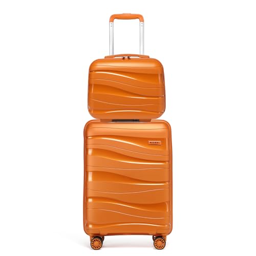 KONO Reisekoffer Set mit Beautycase 100% PP Hartschalenkoffer Reisekoffer Handgepäck Koffer Kosmetikkoffer (Orange) von KONO