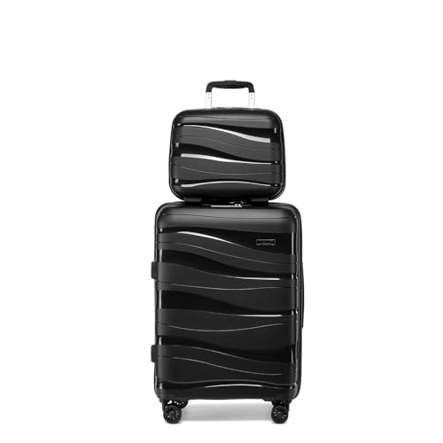 KONO Reisekoffer Set mit Beautycase 100% PP Hartschalenkoffer Reisekoffer Handgepäck Koffer Kosmetikkoffer (Schwarz) von KONO