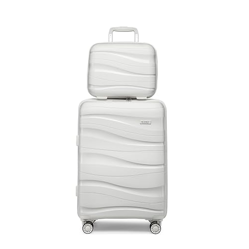 KONO Reisekoffer Set mit Beautycase 100% PP Hartschalenkoffer Reisekoffer Handgepäck Koffer Kosmetikkoffer (Weiß) von KONO