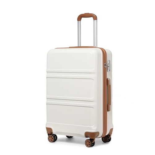 KONO Trolley Koffer Mittelgroß 4 Rollen Leicht Hartschalenkoffer Reisekoffer mit TSA Schloss, 65x41x26cm, 61Liter, Zwillingsrollen Rollkoffer, ABS Hartschale (Cremeweiß, L) von KONO