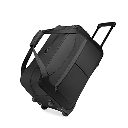 KONO Trolley Reisetasche mit Rollen Klein Rollkoffer Handgepäck Koffer 56cm Leicht Reisekoffer mit 2 Rollen (Schwarz) von KONO