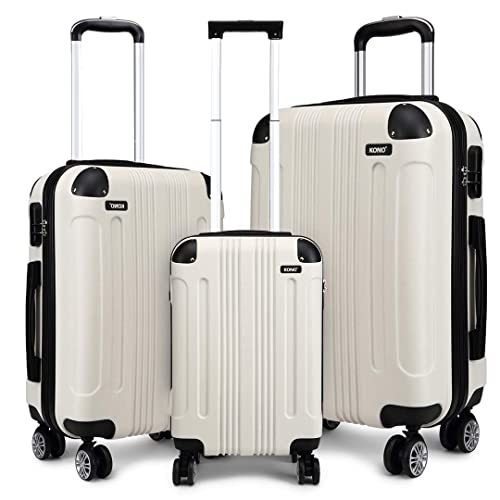 Kono Zwillingsrollen 3tlg. Kofferset Reisekoffer Koffer Trolleys Hartschale ABS Gepäckset in M-L-XL-Set (Beige) von KONO