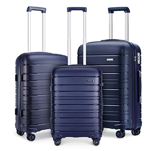 KONO 3-teiliges Hartschalenkoffer mit TSA-Schloss und 4 Spinner-Rädern (Marineblau), Navy, Set of 3, Gepäck-Sets mit Spinner-Rädern von KONO