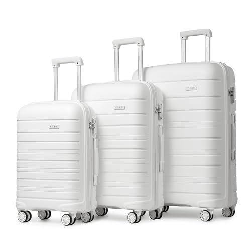 KONO 3-teiliges Hartschalenkoffer mit TSA-Schloss und 4 Spinner-Rädern (weiß), weiß, Set of 3, Gepäck-Sets mit Spinner-Rädern von KONO