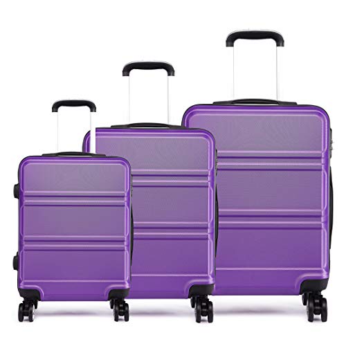 Kono 3-teiliges Koffer-Set mit 4 Rädern und Trolley aus leichtem ABS-Kunststoff, 50,8 cm, 61 cm, 71,1 cm (3-teiliges Set, lila) von KONO