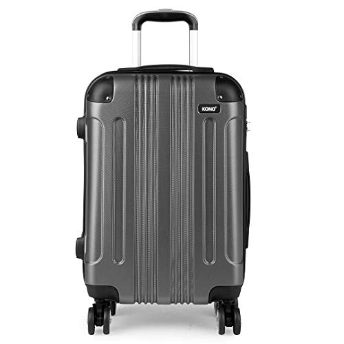 Kono 40L Zwillingsrollen Handgepäck Hartschale ABS Koffer Trolley Reisekoffer mit Zahlenschloss (Grau) von KONO