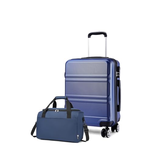 KONO Handgepäck Gepäcksets 2 Teilig Kofferset, 55cm Kleiner Koffer Handgepäck Set mit Ryanair Reisetasche 40x20x25cm für Flugzeug (55cm Kabinenkoffer mit Tasche, Dunkelblau) von KONO