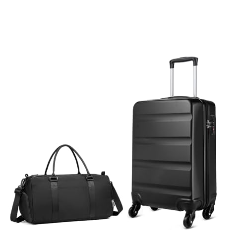 KONO Reisekoffer Gepäckset of 2 Hartschalen ABS Klein Koffer Trolley Handgepäck mit TSA-Schloss und Ryanair Reisetasche Sporttasche (Handgepäck Set, Schwarz) von KONO