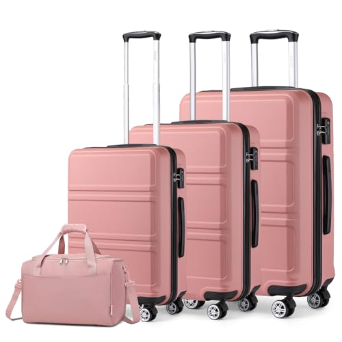 Kono Gepäck-Sets mit 4 Teilen, leichte ABS-Hartschalenkabine/mittelgroßer/großer Koffer mit TSA-Zahlenschloss + Ryanair 40 x 20 x 25 cm Kabinentasche (Nude, 4-teiliges Set), nude von KONO
